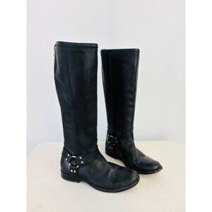 Frye Phillip Harness Tall Black Leather Boots Women's Sz 8